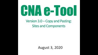 CNA e-Tool 3.0 - Copy and Paste Sites and Components