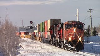Cold Weather Delayed CN Stack Train 120 w/DPU at Moncton, NB