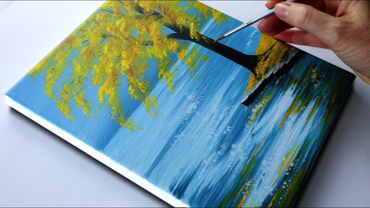 How to Paint Autumn Sunlight / Autumn Acrylic Painting / Acrylic Painting for Beginners