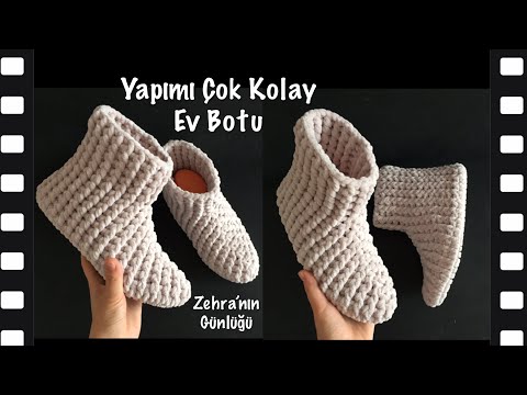 Kadife İpten Kolay Ev Botu Yapımı - Kadife İpten Ev Botu - Kadife İpten Bot Patik Yapımı