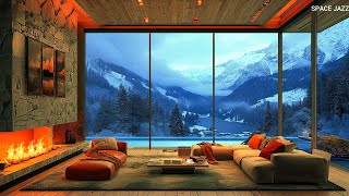 Cozy Winter Atmosphere in Forest - Luxury Living Room with Smooth Jazz Music, Rainfall and Fireplace