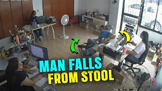 Office Worker Falls Off Stool, Coworkers Cannot Stop Laughing