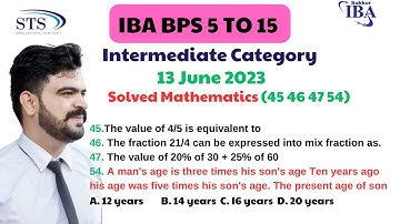 Today Test intermediate Category Mathematics solved 13/06/2023 part 3 #IBA #STS #today sts test