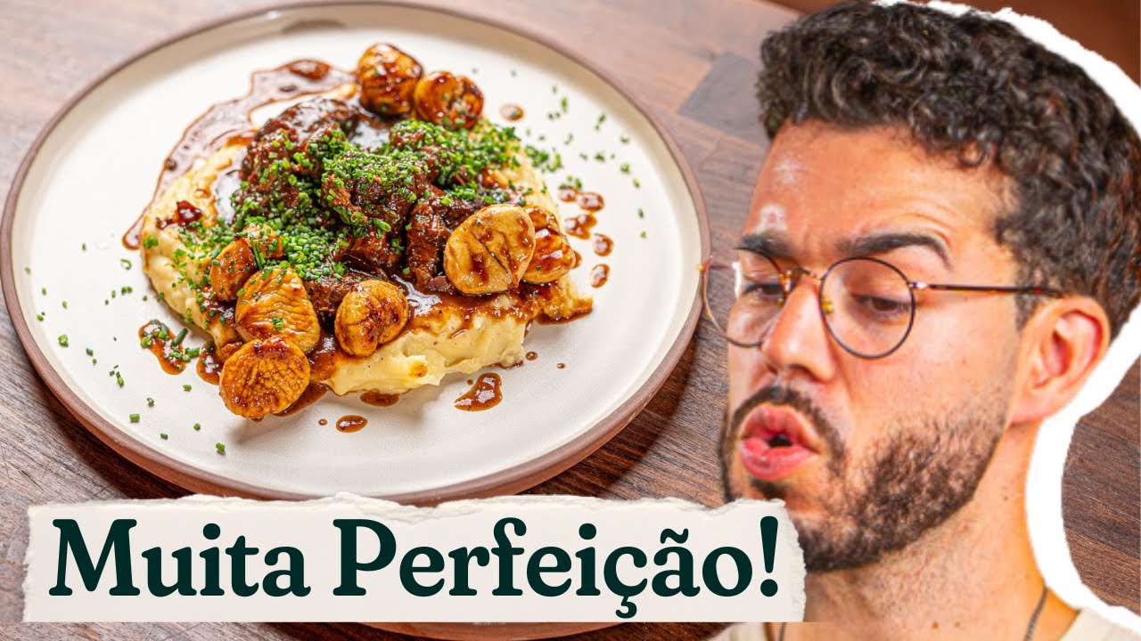 Cachaço Estufado com Castanhas Caramelizadas - puré cremoso e molho viciante!