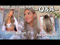 a hair Q&A (what I ask for, where I go, FAV products & more!) *layered hair + curtain bangs*