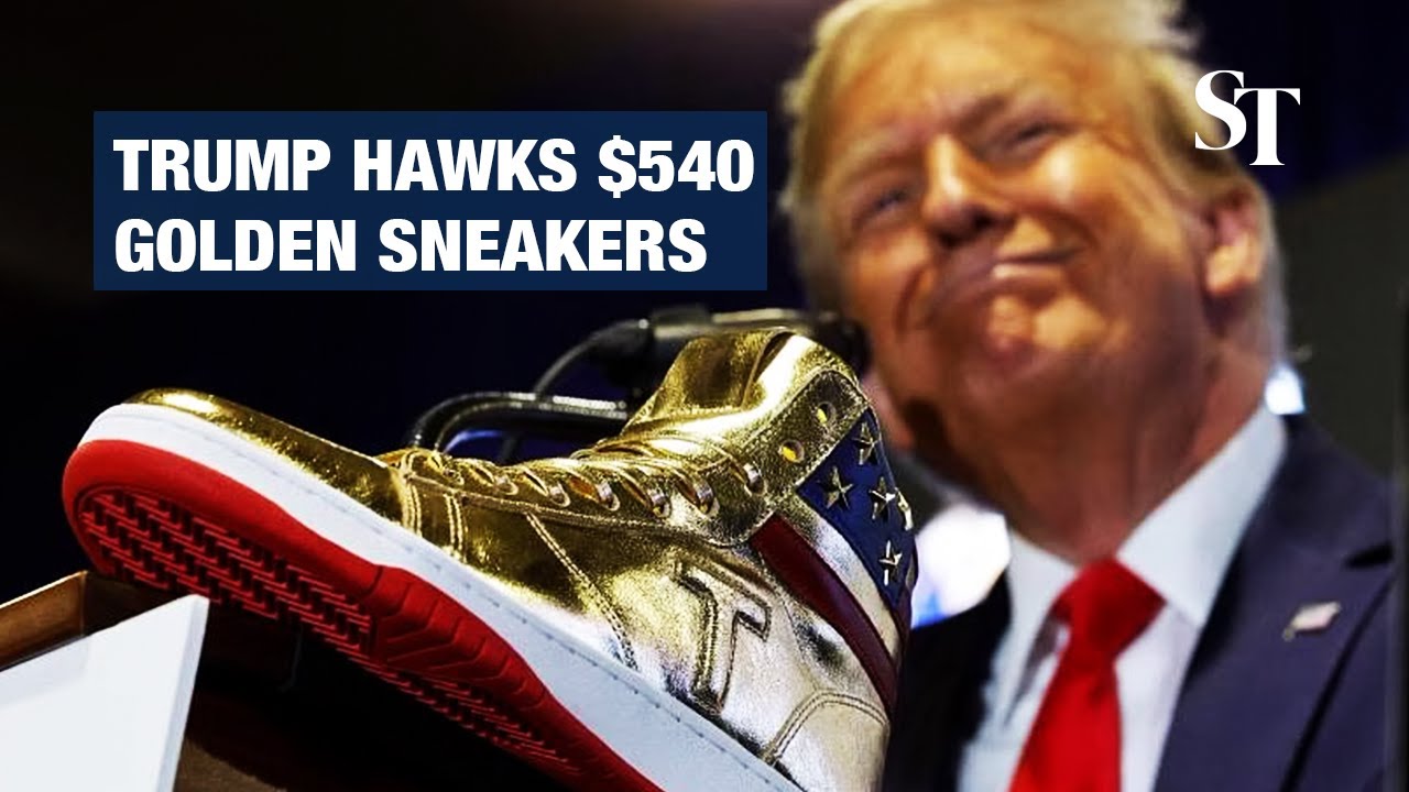 Trump launches golden sneakers a day after $480m fraud fine - YouTube