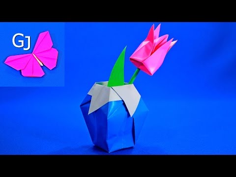 Ваза оригами с тюльпанами