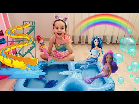 Barbie Havuz Videoları!Ada Deniz Kızı İçin Kaydıraklı Havuz Kurdu!Barbie Kız Evcilik Videosu#barbie