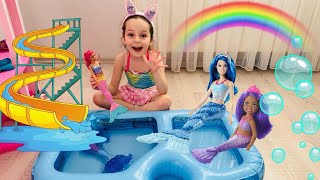 Barbie Havuz Videoları!Ada Deniz Kızı İçin Kaydıraklı Havuz Kurdu!Barbie Kız Evcilik Videosu#barbie