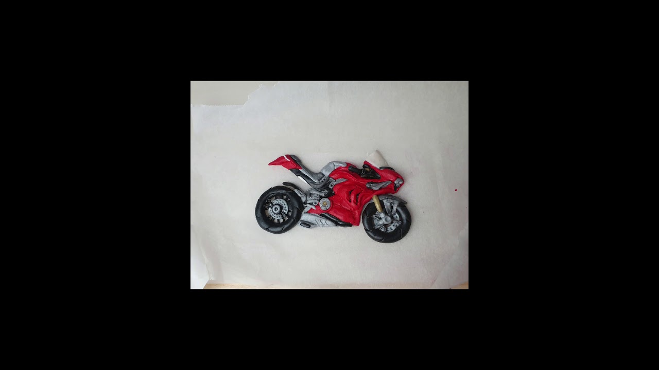 polymer clay cake top  red motorcycle