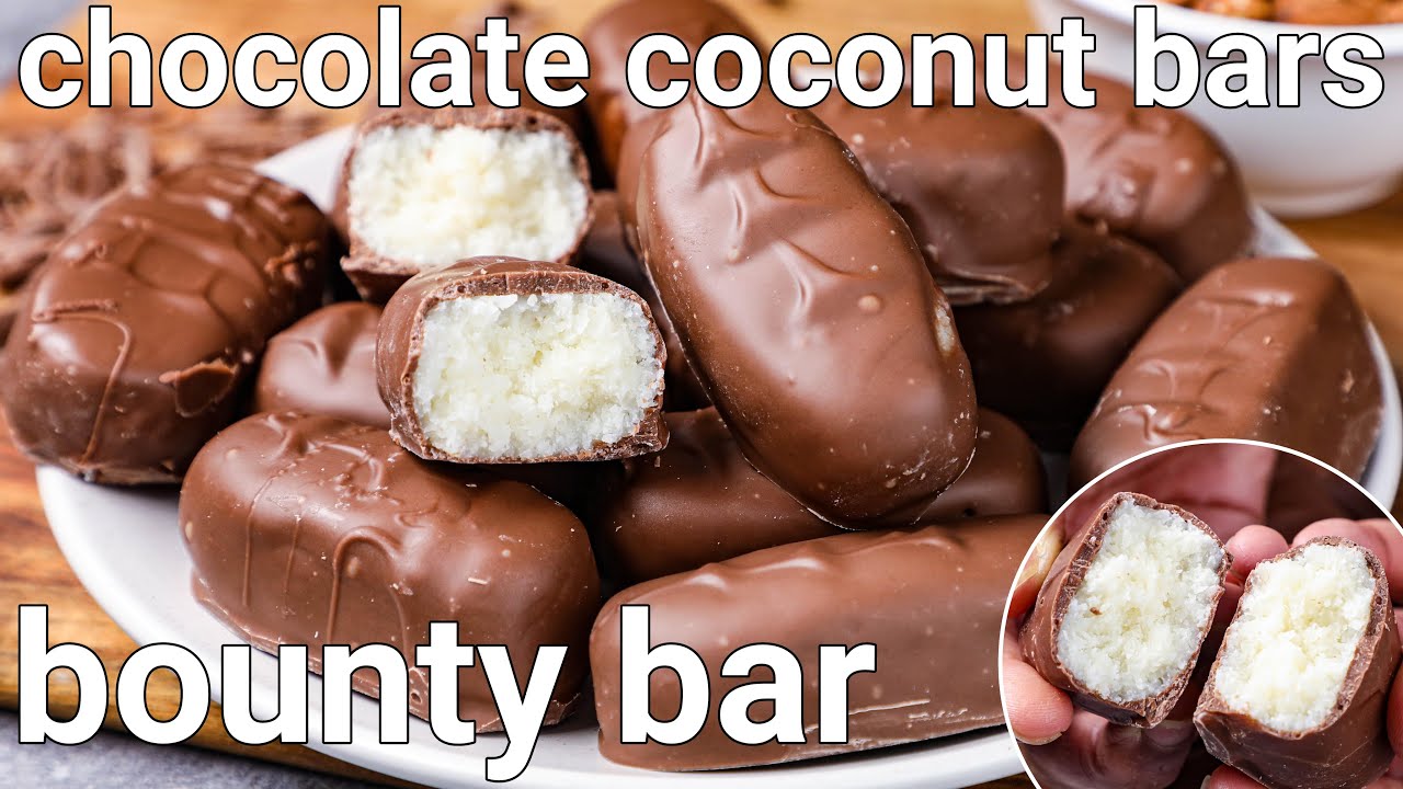 homemade bounty chocolate bar recipe for kids - just 4 ingredients | chocolate bounty coconut bars | Hebbar | Hebbars Kitchen