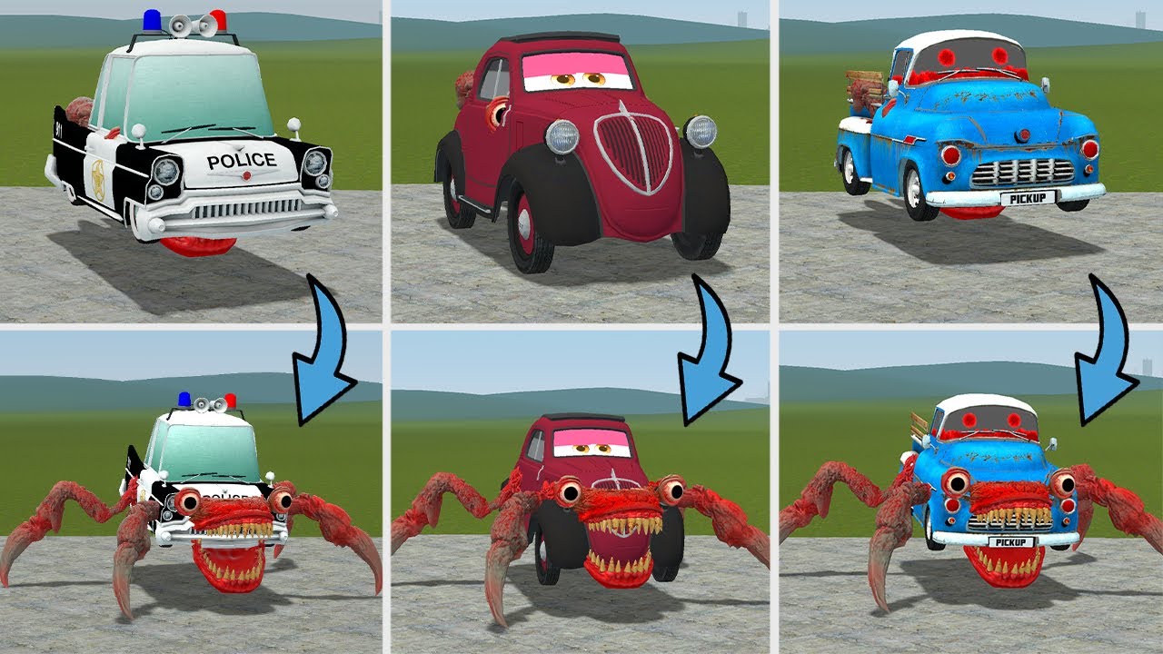 Everything Turned Into Monster: Bus Eater, Mcqueen Monster, Mater Monster And Thomas Monster In Gmod