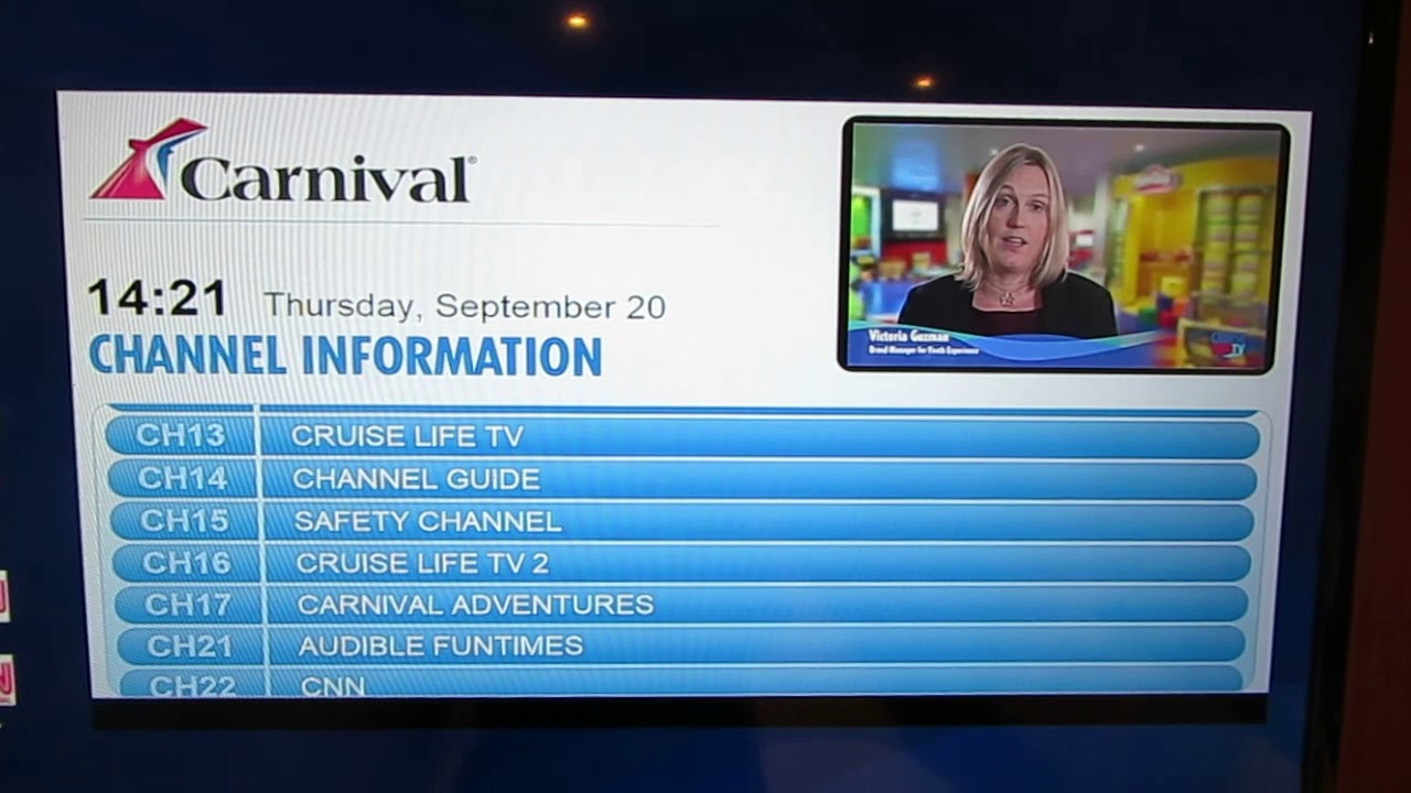 carnival cruise line tv channels