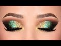 GREEN & GOLD Glitter Smokey Eye makeup Tutorial