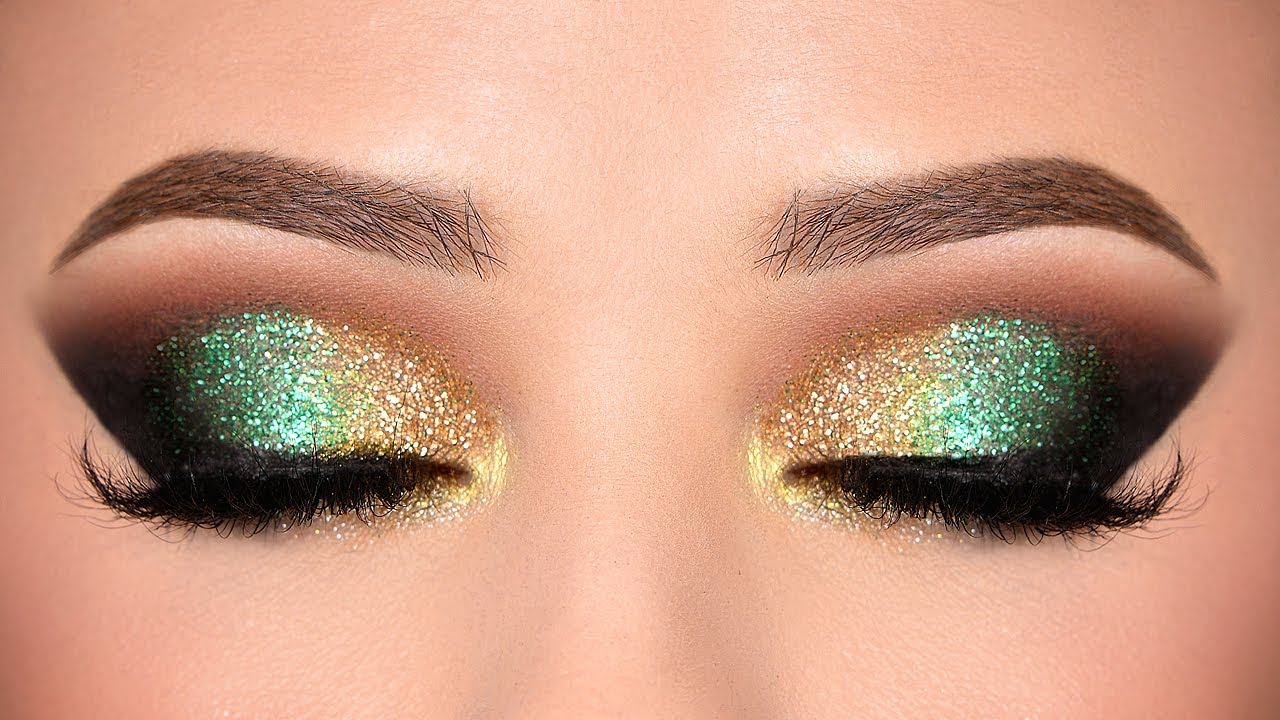 badge Geven Kustlijn GREEN & GOLD Glitter Smokey Eye makeup Tutorial - YouTube