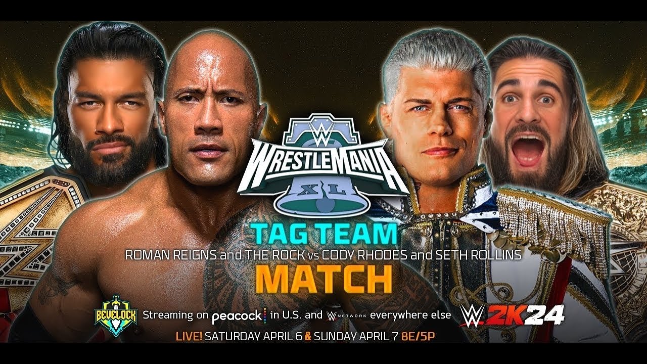 wwe2k23_ Roman Reigns & The Rock vs Cody Rhodes & Seth Rollins Tag Team