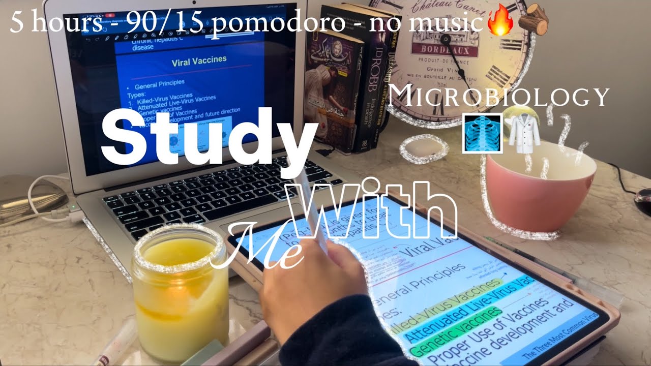 REAL TIME study with me 5 hrs 🩺 | 90/15 pomodoro - MICROBIOLOGY 🧫 - no ...