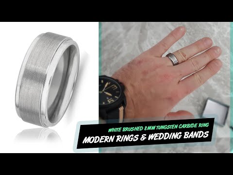 mens-wedding-bands---8mm-brushed-white-tungsten-carbide-ring-review---polished-comfort-fit-ring