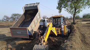 JCB 3DX Machine Loading Soil In TATA Tipper Heavy Load Lorry - Jcb Loading Sand to a Tipper Truck