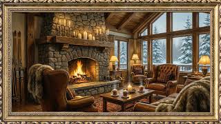 Animated Cozy Cabin Fireplace Gold Frame TV Art | 2 Hours 4K
