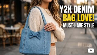Simple Bag/No Zipper/Shoulder bag from old jeans/sewing tutorial/cutting & stitching/easy making