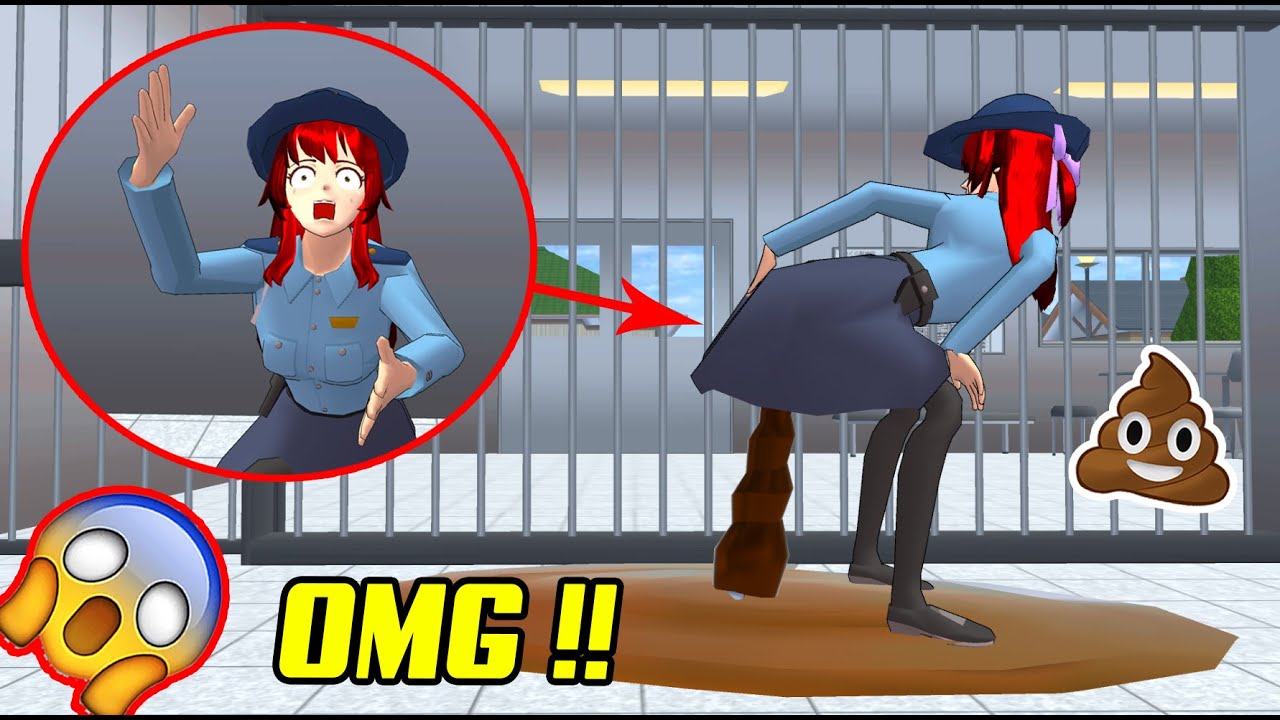 Она испражняется в тюрьме после того, как поймала грабителя — симулятор школы Сакуры