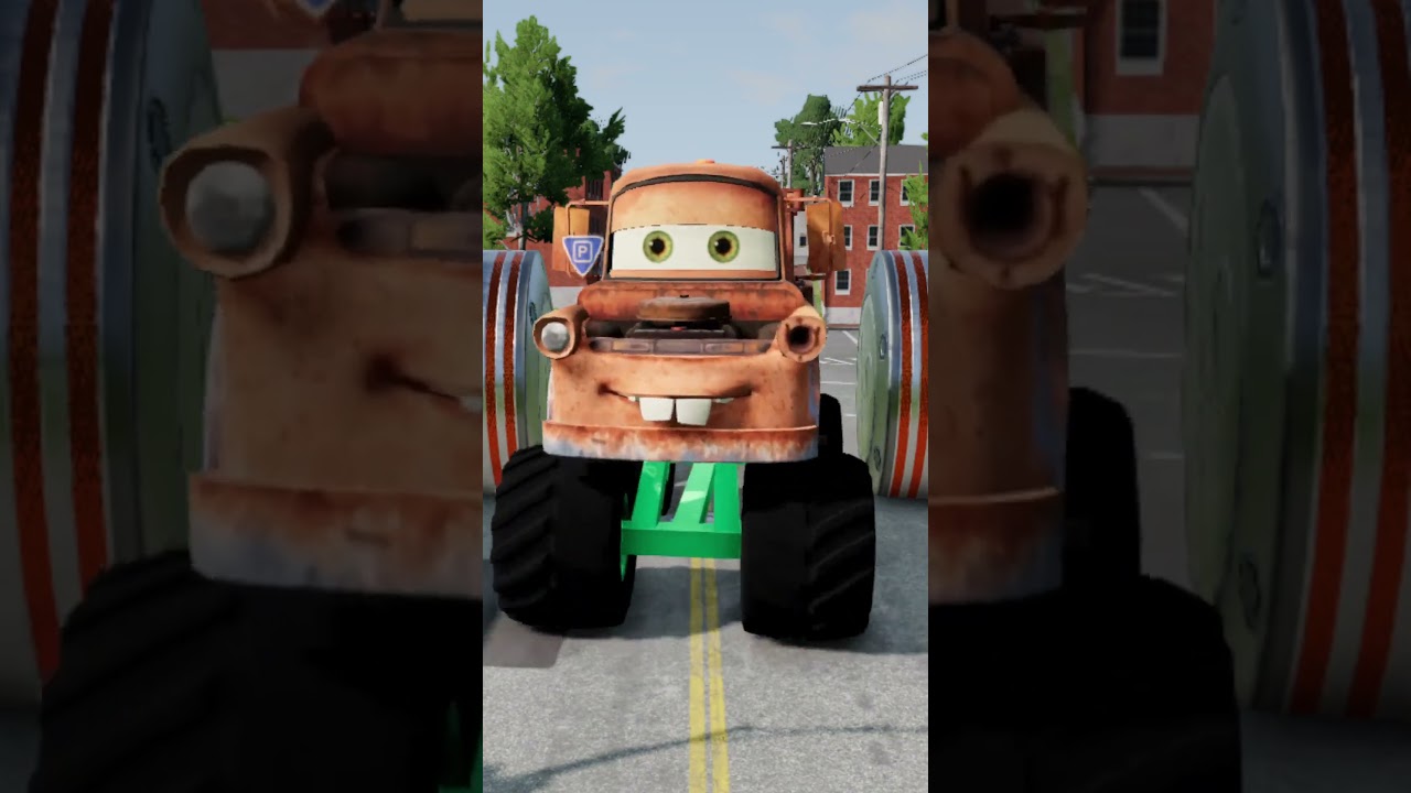 Colorful Trucks & City Buses vs Giant Bollards Crash - BeamNG.Drive 