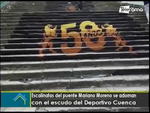 Escalinatas del puente Mariano Moreno se adornan con el escudo del Deportivo Cuenca