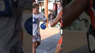 Kickboxing star Taiga hits mitts with Kru Don @ Tiger Muay Thai