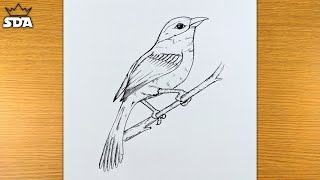 How to draw birds sitting on a tree branch | Birds drawing for beginners screenshot 5