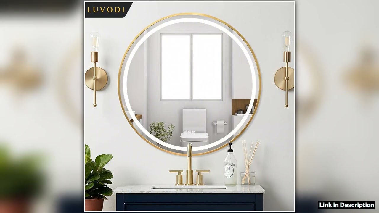 LUVODI Bathroom Light Mirror Round Black Gold Frame Bathroom Dimmable Fogless Mirror with Detachabl