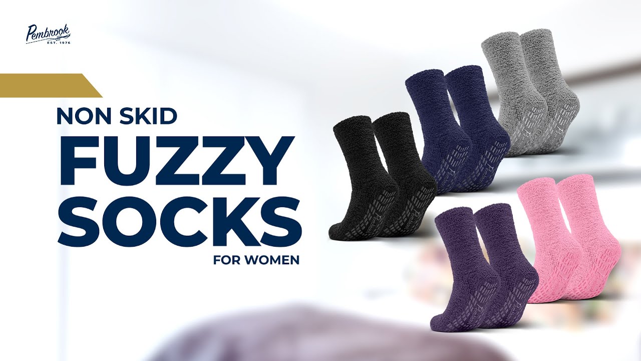 Fuzzy socks for women | Hospital Socks for Women and men with Grips | Pembrook