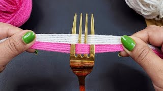 Beautiful Woolen Flower Making Trick using Fork - Embroidery Flower Making Trick - DIY Wool Crafts