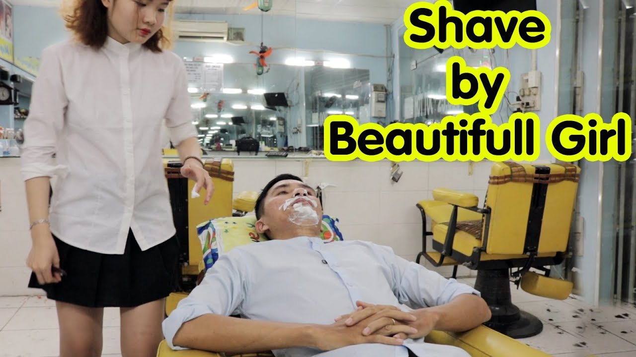 Vietnam Barbershop Ear Cleaning & Shave by Beautifull Girl | Street Food And Travel