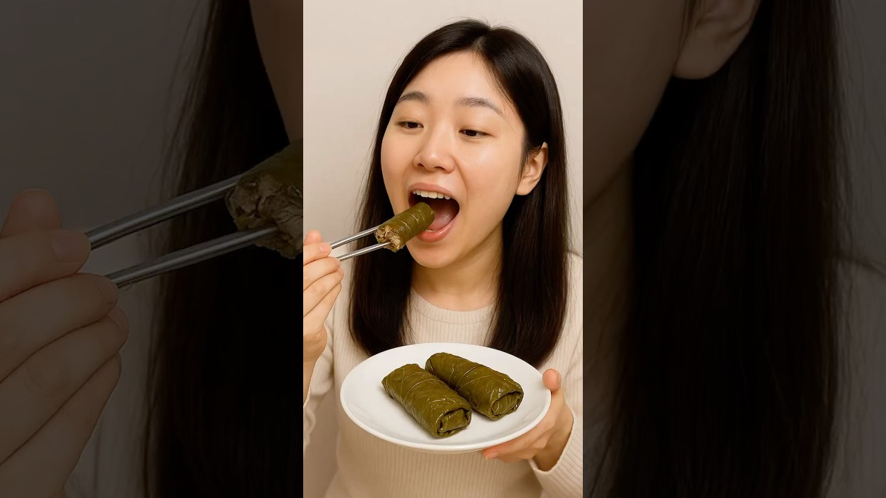 Korean Woman Tries Turkish Stuffed Grape Leaves | ASMR 🍽️한국인 여성, 터키 포도잎 쌈 먹방 | ASMR