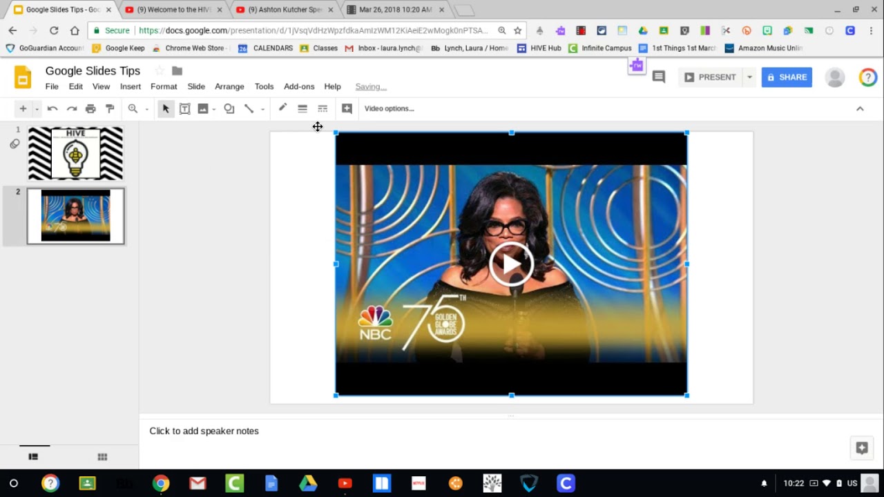 youtube video in google presentation