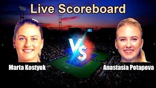 Marta Kostyuk vs Anastasia Potapova Live Score - WTA Madrid, Spain Women Singles