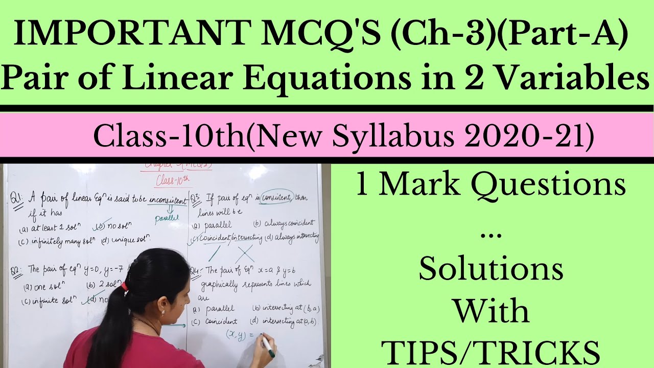 Class 10th Chapter 3 Pair Of Linear Equations In Two Variables Mcq