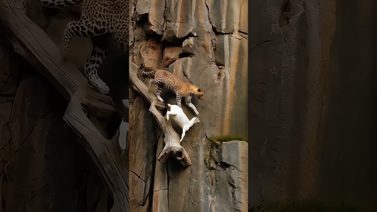 Mountain Goat’s Brave Escape from Leopard! 🐐🐆🔥 Wild Cliff Chase!