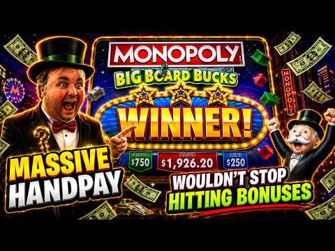 🎩Monopoly🎲Big Board Bucks💰HANDPAY🎉Multiple Bonuses💥AND Random Features! #viral #casino #slot
