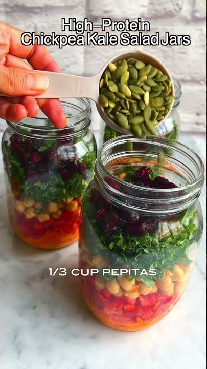 High-Protein Kale Salad with Chickpeas in Mason Jars
