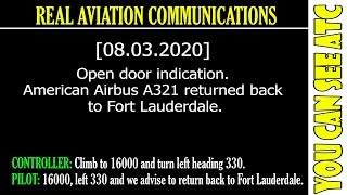 (Real ATC) Open door indication. American Airbus A321 returned back to Fort Lauderdale.