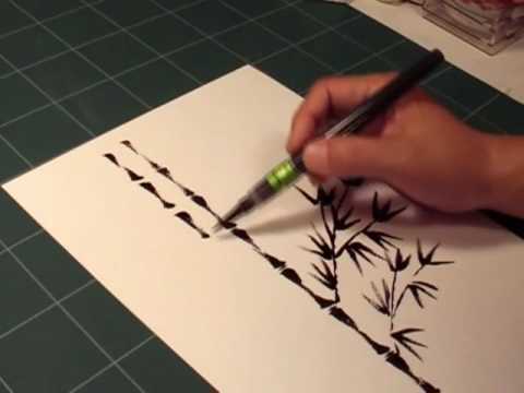 筆ペン墨絵 竹の書き方 Ink Wash Painting Lesson Bamboo Youtube