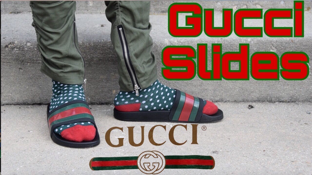 gucci slides on feet