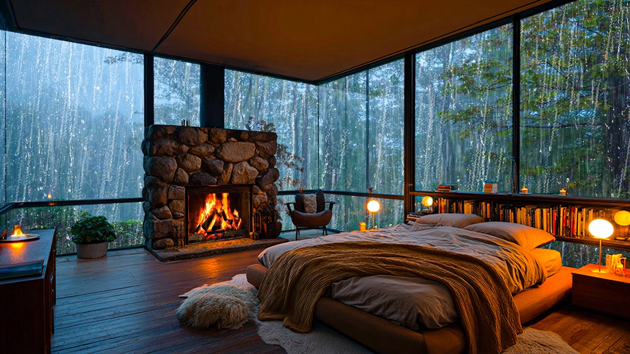 No Ads, Rain Sounds For Sleeping 🌧️ Fall Asleep Fast with Gentle Rain & Fireplace Sounds | 10Hours