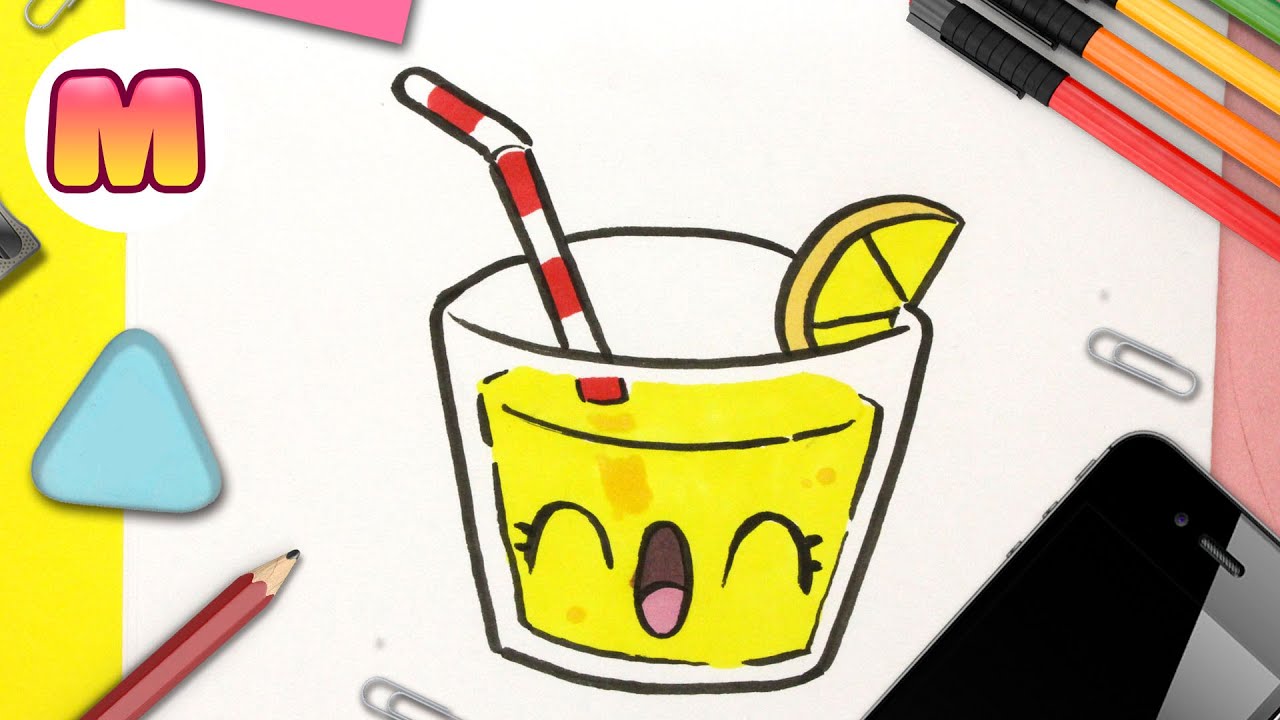 HOW TO DRAW A KAWAII LEMONADE easy kawaii drawings draw kawaii food