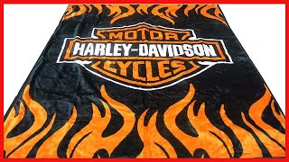 Super Soft Plush Classic Black Harley Davidson Blanket / Throw Full or Queen Size