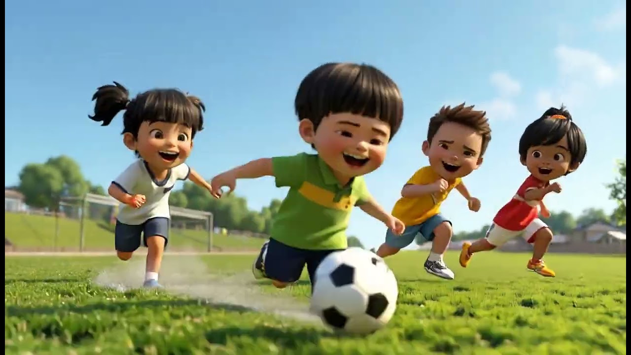 Kids playing football video AI generated