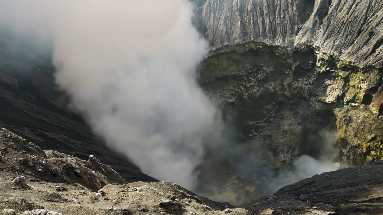Mouth of Mt. Bromo volcano, East Java, Indonesia 4K Timelapse