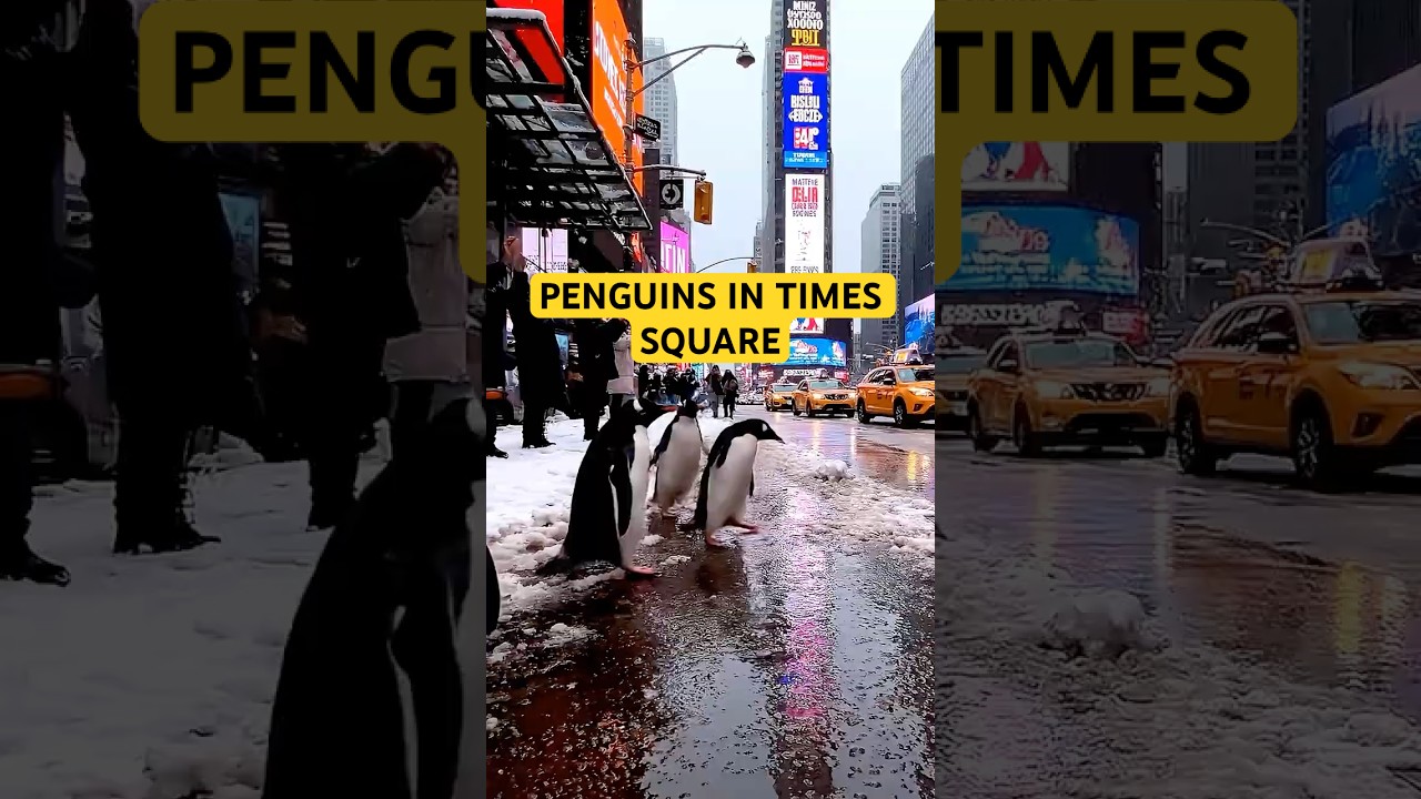 PENGUINS WALKING IN TIMES SQUARE, NEW YORK
